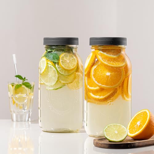 Wide Mouth Mason Jars 64 oz [2-Pack] with Airtight Lids – Large Glass Storage Jars for Pasta, Cookies, Dry Goods & Infused Water | BPA-Free Leak-Proof Lids - size: 64 oz