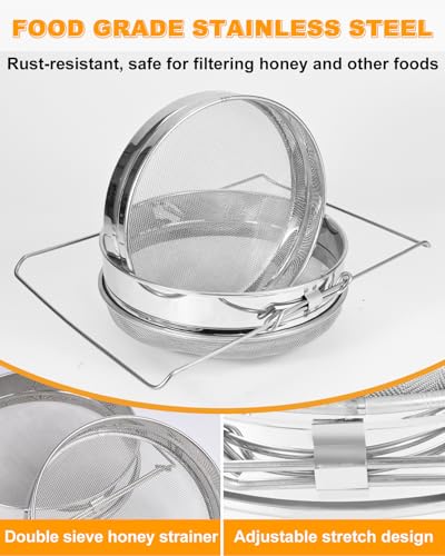 CIMALAB Stainless Steel Honey Strainer, Double Sieve Honey Filter, Honey Filters for 5 Gallon Bucket & CIMALAB Honey Refractometer for Moisture, Brix and Baume, Brix Meter Refractometer with ATC