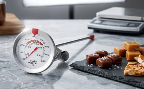 Candy & Deep Fry Thermometer with 2" Large Dial & 9" Probe – Dual Scale (100-500°F), Stainless Steel, Pot Clip, for Candy Making, Frying, Chocolate, Jam, BBQ - size: Candy DeepFry Thermometer-9''