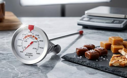Candy & Deep Fry Thermometer with 2" Large Dial & 9" Probe – Dual Scale (100-500°F), Stainless Steel, Pot Clip, for Candy Making, Frying, Chocolate, Jam, BBQ - size: Candy DeepFry Thermometer-9''