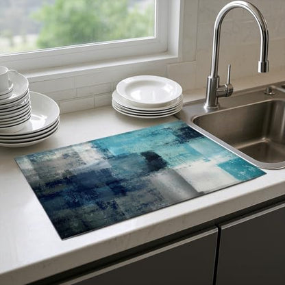Absorbent Kitchen Dish Drying Mat Quick Dry Heat Resistant Hide Stain for Glasses Coffee Espresso Machines Pots Pans and Dish Racks,18" x 24" Abstract Teal Blue Pattern - color: Abstract Teal Blue