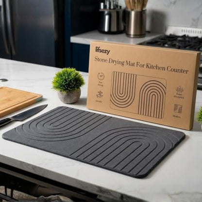 LIFSEZY- Large Stone Drying Mat for Kitchen Counter – Quick Dry Stone Mat Kitchen Accessory, Diatomaceous Earth Mat for Sink, Dishes, and Utensils, Gray. - size: 23.6" x 15.7"