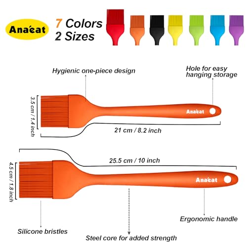 Anaeat Silicone Basting Pastry Brush- 2 Pack Heat Resistant Brushes with Soft Bristles, Hygienic Seamless Design, Marinade Brush Great in Baking for Spreading Oil Butter Sauce BBQ Grill (Orange) - color: Orange 2 Pcs (10"+8.2")