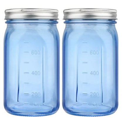 CARBLIN 2 Pack Mason Jars 32 oz, Blue Wide Mouth Canning Jars with Airtight Lids, Glass Pint Jars with Bands Labels Brush, Large Storage Quart Jars for Jam Fermenting Preserving - color: Blue
