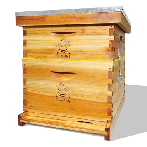 Beehive/Langstroth 10 Frame bee Box/bee Hives Boxes Starter kit with 100% Beeswax Includes Beehive Frames and Beeswax Coated Foundation Boards(1 Deep Boxes & 1 Medium Boxes)