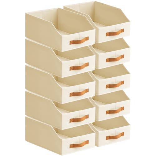 Homsorout Fabric Storage Bins for Organizing - 10 Pack Large Trapezoid Collapsible Storage Bins with Front Handle, Closet Organizers and Storage for Bedroom, Home Shelves, Small Spaces, Beige - color: Beige, size: 10 Pack