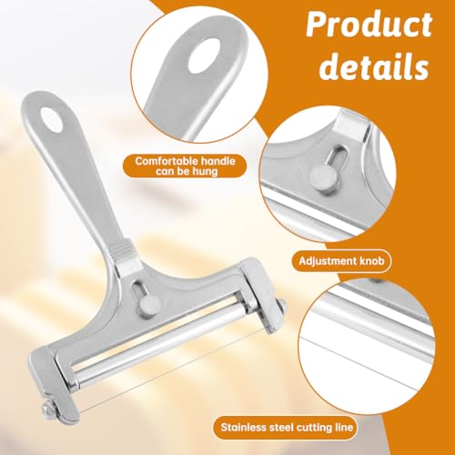 Stainless Steel Cheese Slicer – Adjustable Wire Cutter w/ 10 Extra Wires & Wrench (Silver) - color: Silver