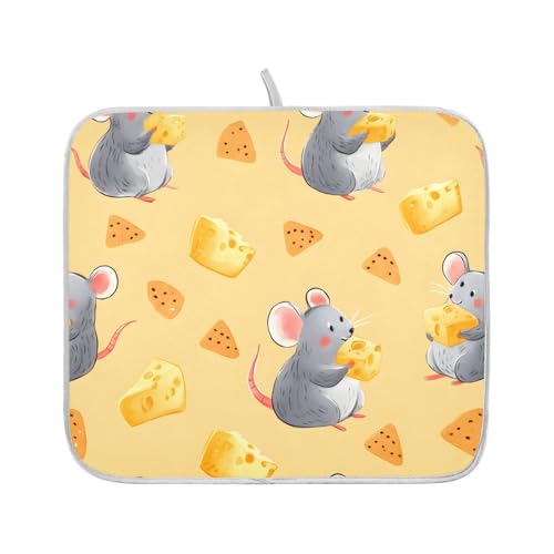 Mouse Cheese Rat Dish Drying Mats for Kitchen Counter Absorbent Microfiber Dish Drying Matt 16 x 18 Inch Draining Reusable Rack Pad - size: 16x18in