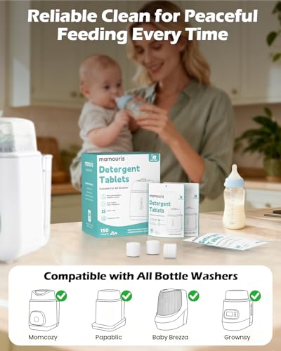 150PCS Official Detergent Cleaning Tablets: for Baby Brezza Grownsy Papablic Momfann Bottle Washer - Baby Bottle Washer Tablets for All Brands Bottles Washers Machines - size: 1 Count (Pack of 150)