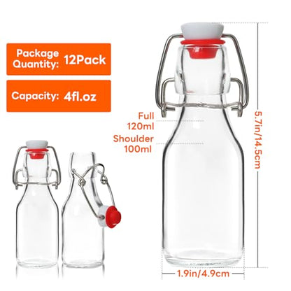 AuroTrends Swing Top Glass Bottles 4 oz 12Pack, Flip Top Glass Bottles with Airtight Flip Lids for Vanilla Extract Bottles/Home Brewing/Beverages/Oil (4 fl. oz, Set of 12) | Flip Top Jars, Leakproof & Reusable, for Vanilla Extract, Home Brewing, Beverages