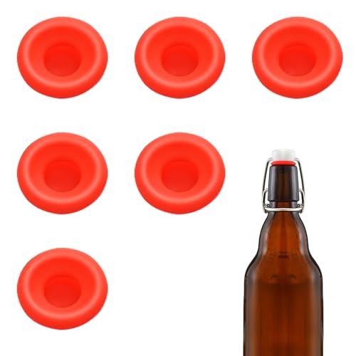 6PCs Dopamine color Silicone Gaskets Washers Seals for Cap Swing Flip Top for Home Brew Beer Soda Bottle Sealing (Red) - color: Red