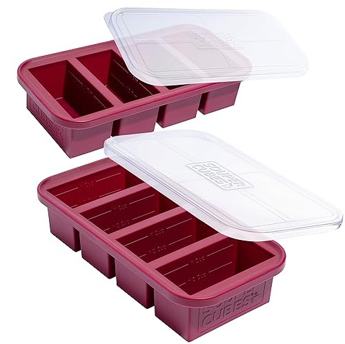 Souper Cubes 1 Cup Silicone Freezer Trays with Lids, Cranberry, 2-Pack | 100% Platinum-Cured Silicone Freezer Cubes, Oven and Microwave Safe, Perfect for Freezing Soup, Protein, Grains and More - color: Cranberry, size: 2-Pack