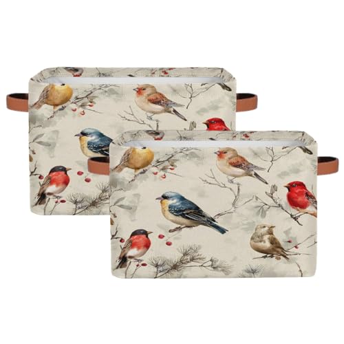 AUUXVA Storage Basket Vintage Ink Painting Bird Storage Cube Box Durable Canvas Collapsible Toy Basket Organizer Bin with Handles for Shelf Closet Bedroom Home Office - color: Ink Painting Bird, size: 2 Pack