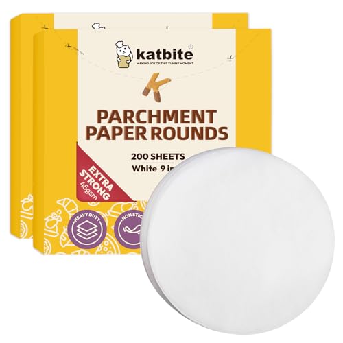 Katbite 9 Inch 400Pcs Parchment Paper Rounds, Round Parchment Paper for Cake Baking, Air Fryer Liners, Freezing, Tortilla Press(2 Pack of 200Pcs) - size: 9inch-400