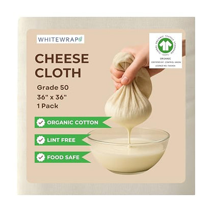 Cheesecloth | Nut Milk Bag, Reusable Straining | 100% Unbleached Cotton Butter Muslin cloth for Cooking, Yogurt, Juicing| Cheese Cloth for Crafts (Grade 50 Pack of 1) - size: Grade 50 Pack of 1