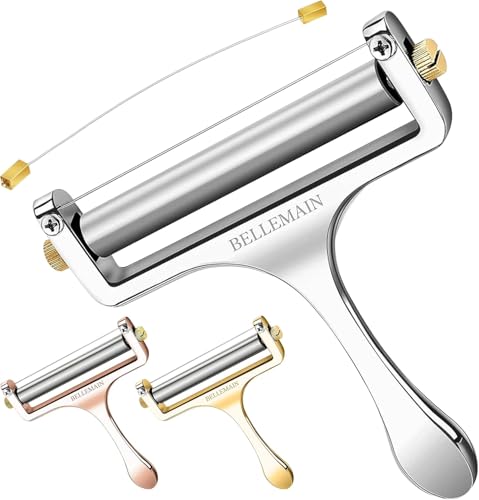 Bellemain Stainless Steel Wire Cheese Slicer with 2 Extra Wires – Handheld Cheese Cutter for Block Cheese, Adjustable Thick & Thin Slices for Cheddar, Gruyere, Raclette & Mozzarella (Silver) - color: Silver