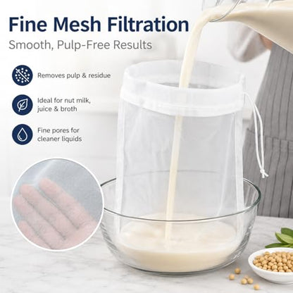 Reusable Fine Mesh Strainer Bag For Cheese Nut Milk, Cream Separator For Raw Milk, Cloth Liquid Strainer For Juice Tea Coffee Butter Yogurt (2Pcs) - size: 2Pcs
