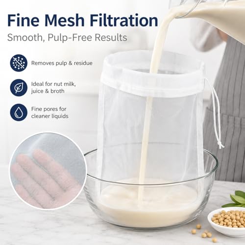 Reusable Fine Mesh Strainer Bag For Cheese Nut Milk, Cream Separator For Raw Milk, Cloth Liquid Strainer For Juice Tea Coffee Butter Yogurt (6Pcs) - size: 6Pcs