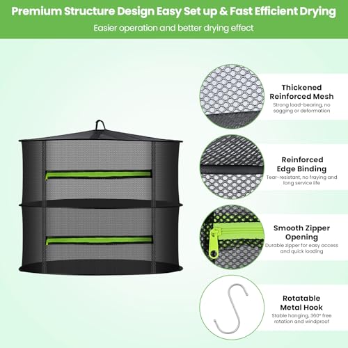 MEKOLIFE Herb Drying Rack, 2-Tier Collapsible Mesh Zip & Hooks (11.81") | Indoor & Outdoor Versatile Use, Ideal For Herbs, Socks, Underwear, Seafood, Camping Food & Dehydrated Snacks - size: 2 Layers