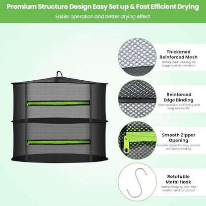 MEKOLIFE Herb Drying Rack, 2-Tier Collapsible Mesh Zip & Hooks (11.81") | Indoor & Outdoor Versatile Use, Ideal For Herbs, Socks, Underwear, Seafood, Camping Food & Dehydrated Snacks - size: 2 Layers