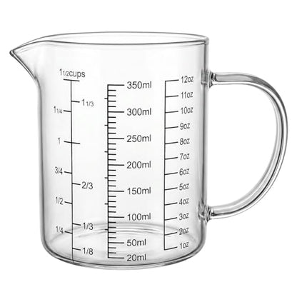 Graduated Glass Measuring Cup With Handle 350ML (12Oz, 1 1/2Cups) | High Borosilicate Liquid Measuring Cup for Baking Cooking Kitchen V-Shaped Spout Glass Measuring Beaker Easy To Read - size: 350ML (12Oz, 1 1/2Cups)