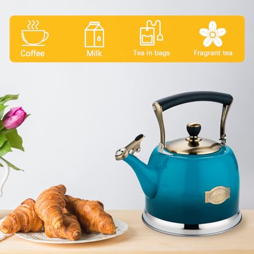 Tea Kettle Stainless Steel Teapot, Stainless Steel Teakettle for Stove Top with Heat Proof Ergonomic Handle 3.0 Quart - color: Blue, size: 3 Quarts