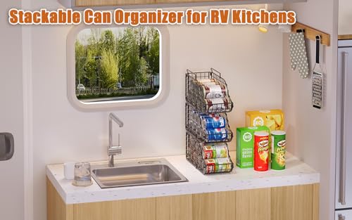 8-Pack Can Organizer for Pantry, Stackable Cabinet Food Shelves for Fridge, Wire Cupboard Storage, Holds up to 72 Beers,Small Metal Bin for Drink Beverage Egg Gillas, Rack for Kitchen Countertops RV