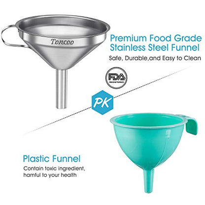 Toncoo 5-Inch Premium Stainless Steel Funnel with 200 Mesh Food Strainer, Kitchen Funnel for Bottles