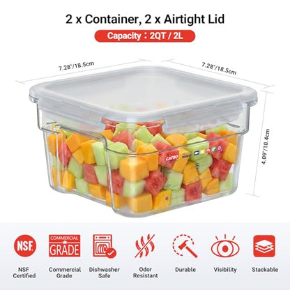 2 Pack 2 QT Commercial Airtight Food Storage Containers, Clear Polycarbonate Kitchen Ingredient Storage Containers, Stackable Food Prep Containers for Spices, Seasonings, Nuts, Tall Model - size: 2 X 2.0(QT)-Tall