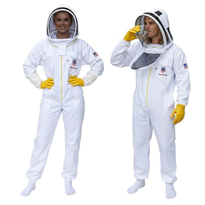 Cotton Beekeeping Suit, Full Body Beekeepers Protective Gear with Fencing Veil Hood, Elastic Cuffs & Breathable Fabric, With Two Pairs of Gloves (Small) - style: Small