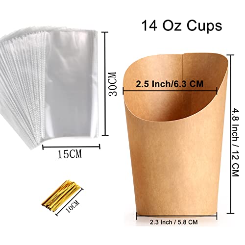 Disposable Charcuterie Cups 120 PCS with 200PCS Sticks and 120PCS Bags | 14 oz Kraft Paper Snack Boxes Appetizers Cup French Fry Holder with Cocktail Skewers Toothpicks Tooth Picks, Brown - color: Brown, size: 14 Oz 120 Pcs Set