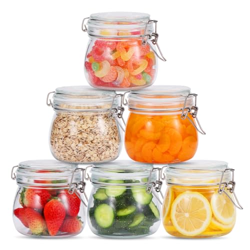 Hovico 17 oz Glass Jars with Airtight Lids And Leak Proof Rubber Gasket, Wide Mouth Mason Jars with Hinged Lids for Kitchen Canning Cereal,Pasta,Sugar,Beans,Spice, Glass Storage Containers, Set of 6 - color: 17oz*6-Round