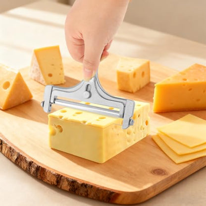 Stainless Steel Cheese Slicer – Adjustable Wire Cutter w/ 10 Extra Wires & Wrench (Silver) - color: Silver