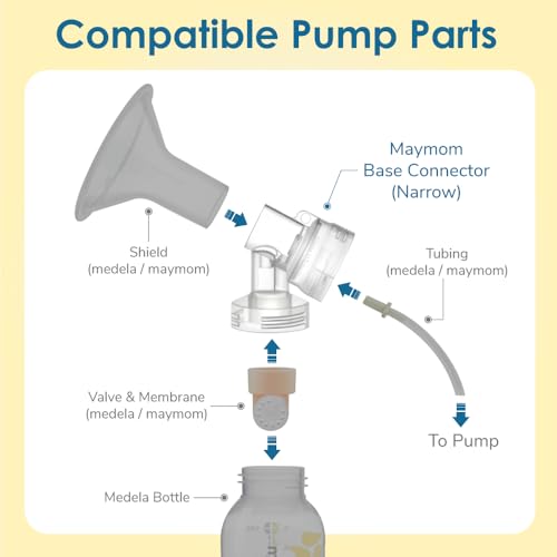 Maymom MyFit Narrow Neck Base Connectors; Compatible with Medela PersonalFit Connector; Use w/Maymom Two-Piece Shield System, Compatible with Medela Freestyle Flex BreastShield; Lansinoh Shields; 2pc
