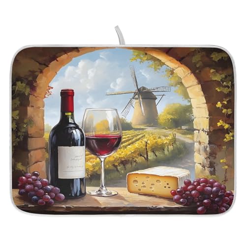 Red Wine Glasses with Grape Cheese Dish Drying Mats for Kitchen Counter Absorbent Microfiber Dish Drying Matt 16 x 18 Inch Draining Reusable Rack Pad - size: 16x18in