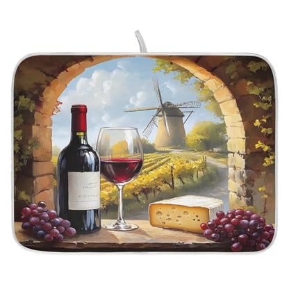 Red Wine Glasses with Grape Cheese Dish Drying Mats for Kitchen Counter Absorbent Microfiber Dish Drying Matt 16 x 18 Inch Draining Reusable Rack Pad - size: 16x18in