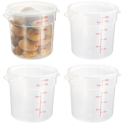 CURTA 18 Quart Translucent Round Food Storage Container with Lid, Pack of 4 – NSF Listed, BPA-Free, Commercial-Grade Polypropylene, Freezer & Dishwasher Safe, Non-Stick, Easy-Read Graduations - color: 18 qt.