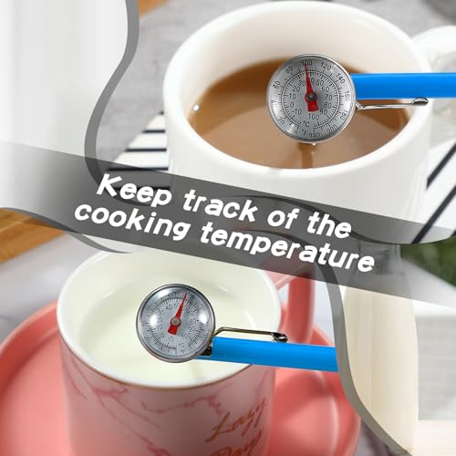 Xuhal 6 Pcs Stainless Steel Kitchen Thermometer with 5 Inch Long Stem 1 Inch Dial Thermometer Milk Frothing Food for Oven Probe Meat Grill BBQ Cooking Chocolate Water(Blue) - color: blue
