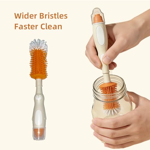 Silicone Cleaning Brush Kit with Soap-Dispensing Handle – 5-in-1 Bottle & Crevice Cleaning Brushes, Food-Grade Silicone, Rust-Free, Dishwasher Safe (Blush) - color: Orange
