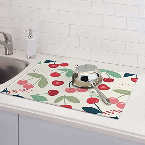 Large Dish Drying Mats For Kitchen Counter Microfiber Kitchen Drying Mat XL Draining Pad Absorbent Quick Drying Dish Mat 18x24 Inch - Cherry - color: Cherry