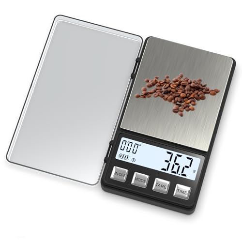 Weightman Espresso Scale with Timer 1000g x 0.1g Small & Thin Travel Coffee Scale, Mini Digital Scale Grams and Ounces with Large Backlit LCD Stainless Steel Pocket Food Scale Drip Tray Pulling Scale - color: Black