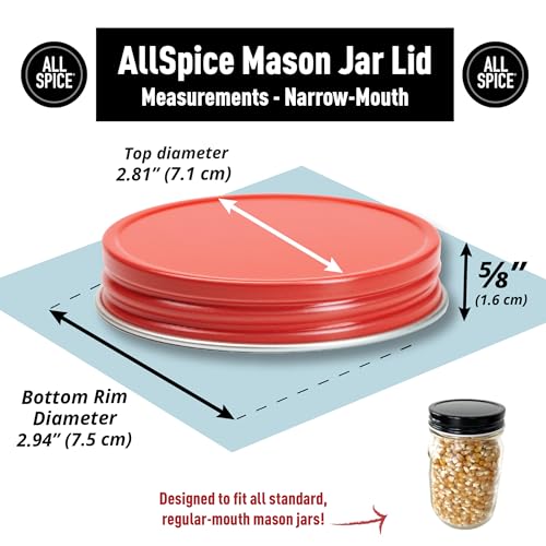 AllSpice Rust-Proof Narrow Mouth Aluminum Metal Mason Jar Lids Leak-Proof 12-Pack (Red Narrow) - color: Red, size: Narrow Mouth