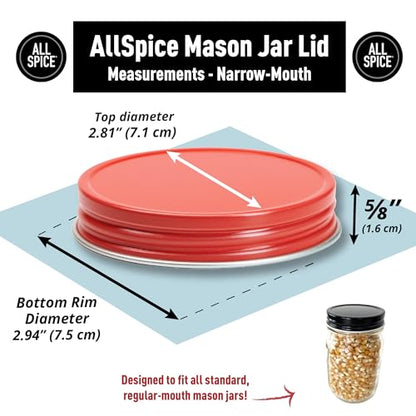 AllSpice Rust-Proof Narrow Mouth Aluminum Metal Mason Jar Lids Leak-Proof 12-Pack (Red Narrow) - color: Red, size: Narrow Mouth