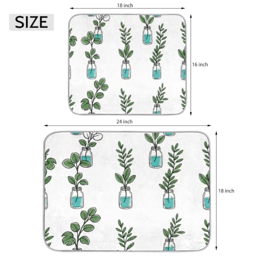 Mason Jar Plant Microfiber Dish Drying Mat Absorbent Non-Slip Fast Drying for Kitchen Counter 18"x24" - size: 18" x 24"