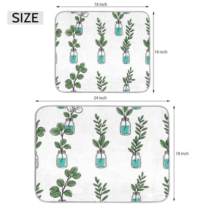 Mason Jar Plant Microfiber Dish Drying Mat Absorbent Non-Slip Fast Drying for Kitchen Counter 18"x24" - size: 18" x 24"
