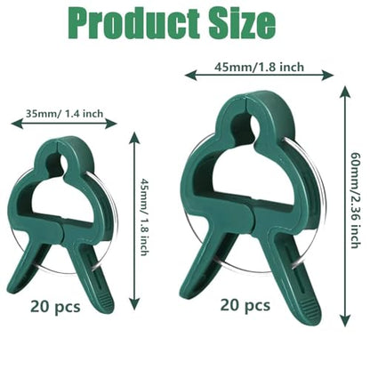 40Pcs Plant Clip Garden Clip Plant 2 Size Reusable Tomato Clip | Multi-Purpose Plant Rattan Clip Rose,Sturdy Cucumber Orchid Clip Plant Support Adjustable Clip Green (20 Large + 20 Small) - size: Large 20,Small 20