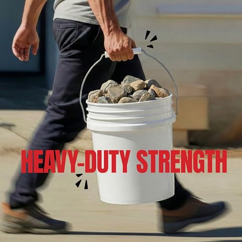 5-Gallon White Bucket Pail With Airtight Lid, Food Grade BPA-Free Premium HDPE, Made In USA, Heavy-Duty Extra Durable Multi-Use, Metal Handles Plastic Grip Easy Carrying, Stackable Easy Store - 1 Pack - size: 1 Pack