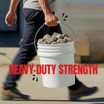 5-Gallon White Bucket Pail With Airtight Lid, Food Grade BPA-Free Premium HDPE, Made In USA, Heavy-Duty Extra Durable Multi-Use, Metal Handles Plastic Grip Easy Carrying, Stackable Easy Store - 1 Pack - size: 1 Pack