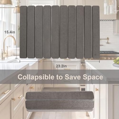 Dish Drying Mats, 24"×16" Fast Dry Stone Mat for Kitchen Counter / Sink, Eco-Friendly Super Absorbent Diatomaceous Earth Mats for Dishes Bottles Cups, Match any Countertop - color: Dark Gray