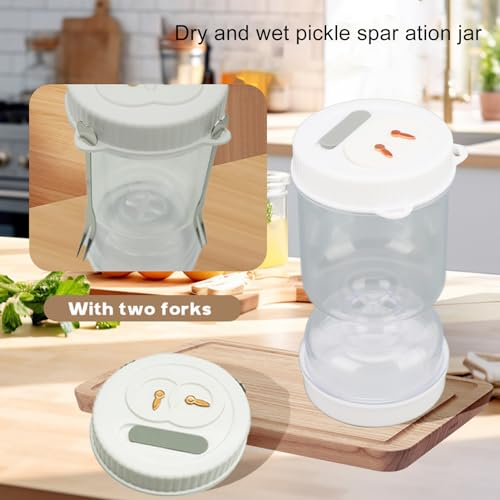 Agatige Glass Pickle Jar with Strainer Flip, 25oz Leakproof Olive Pickle Hourglass Jar Dry Wet Separation Juice Separator Storage Container for Storage Pickles, Gherkin Jalapeno